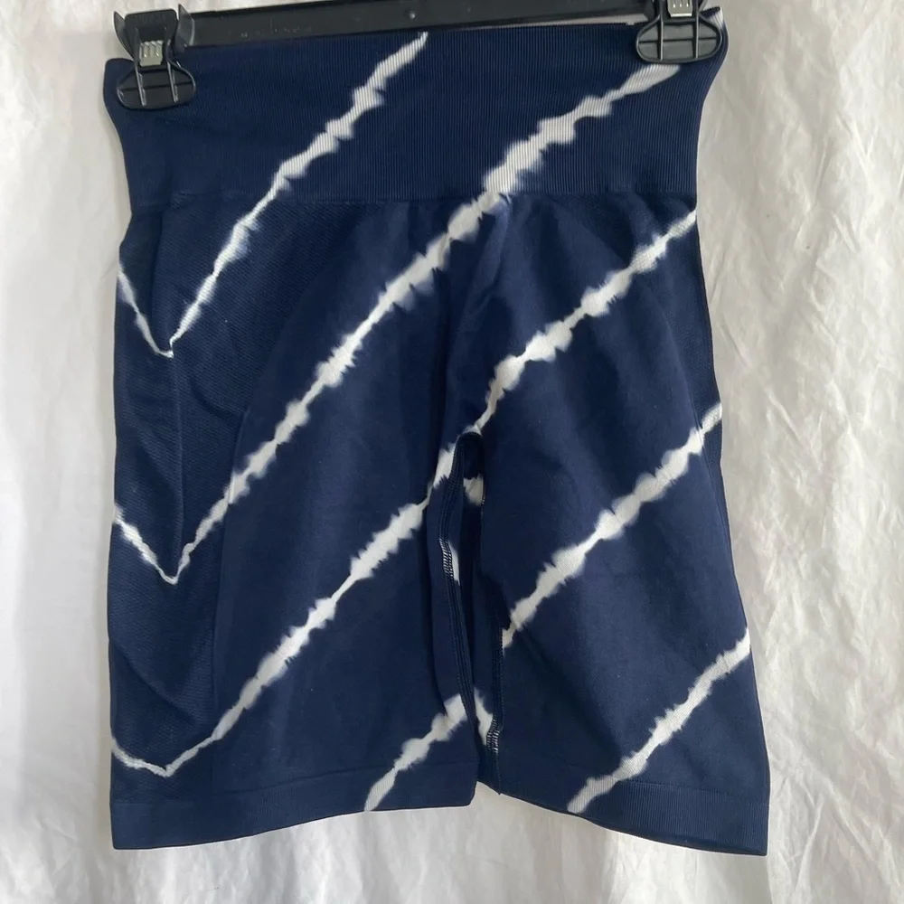 Tory Burch Tory Sport Tie-Dye Biker Shorts Navy High-Waisted Gym Shorts Size S